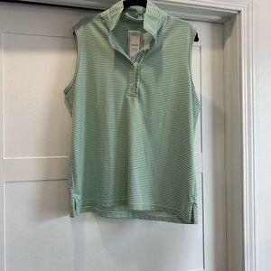 Tory Burch Sport Striped green and white sleeveless polo